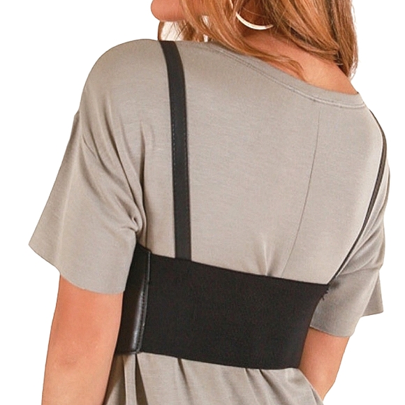 Womens Corset black vegan leather harness buckle suspenders steampunk waist belt - Picture 15 of 17